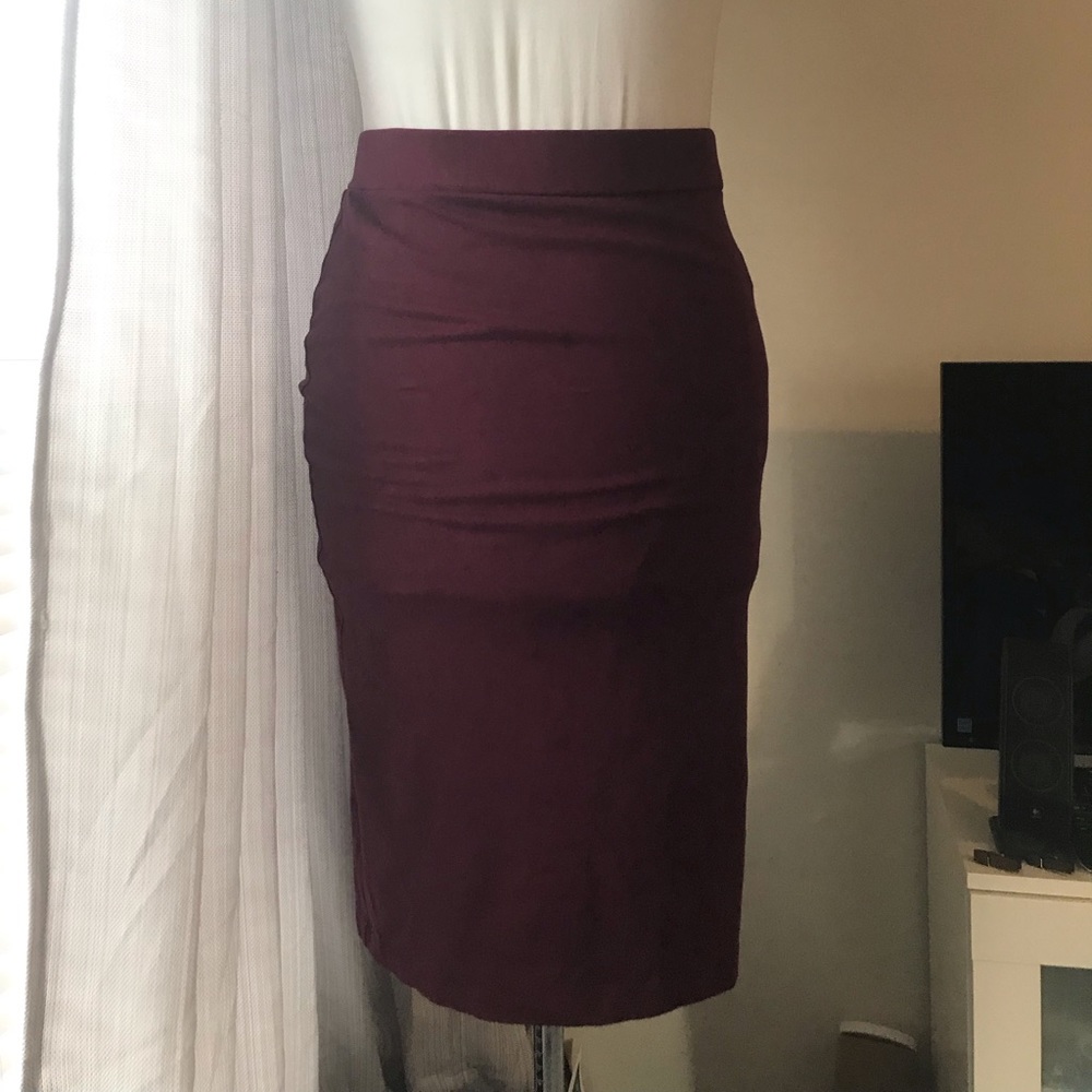 High Waisted Maroon Pencil Skirt